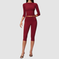 Wholesale Women's 3/4 Sleeve Crop Top & High-waisted Mid-Length Leggings Set