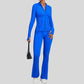 Thumb-buckle zipper jacket + slightly flared pants+2-piece set
