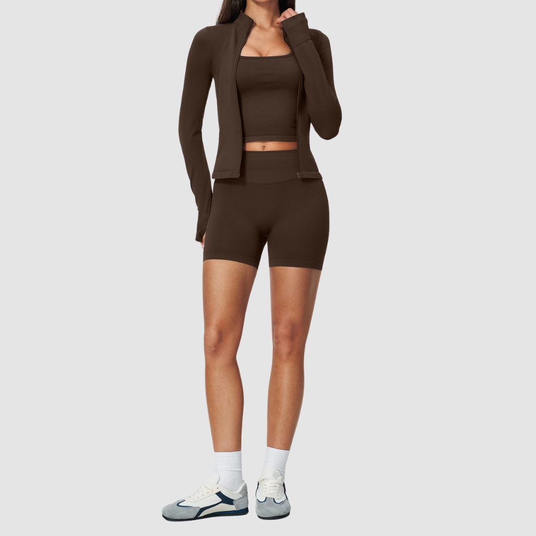 Wholesale Women's Racerback Tank, Shorts & Cardigan Yoga 3-Piece Set