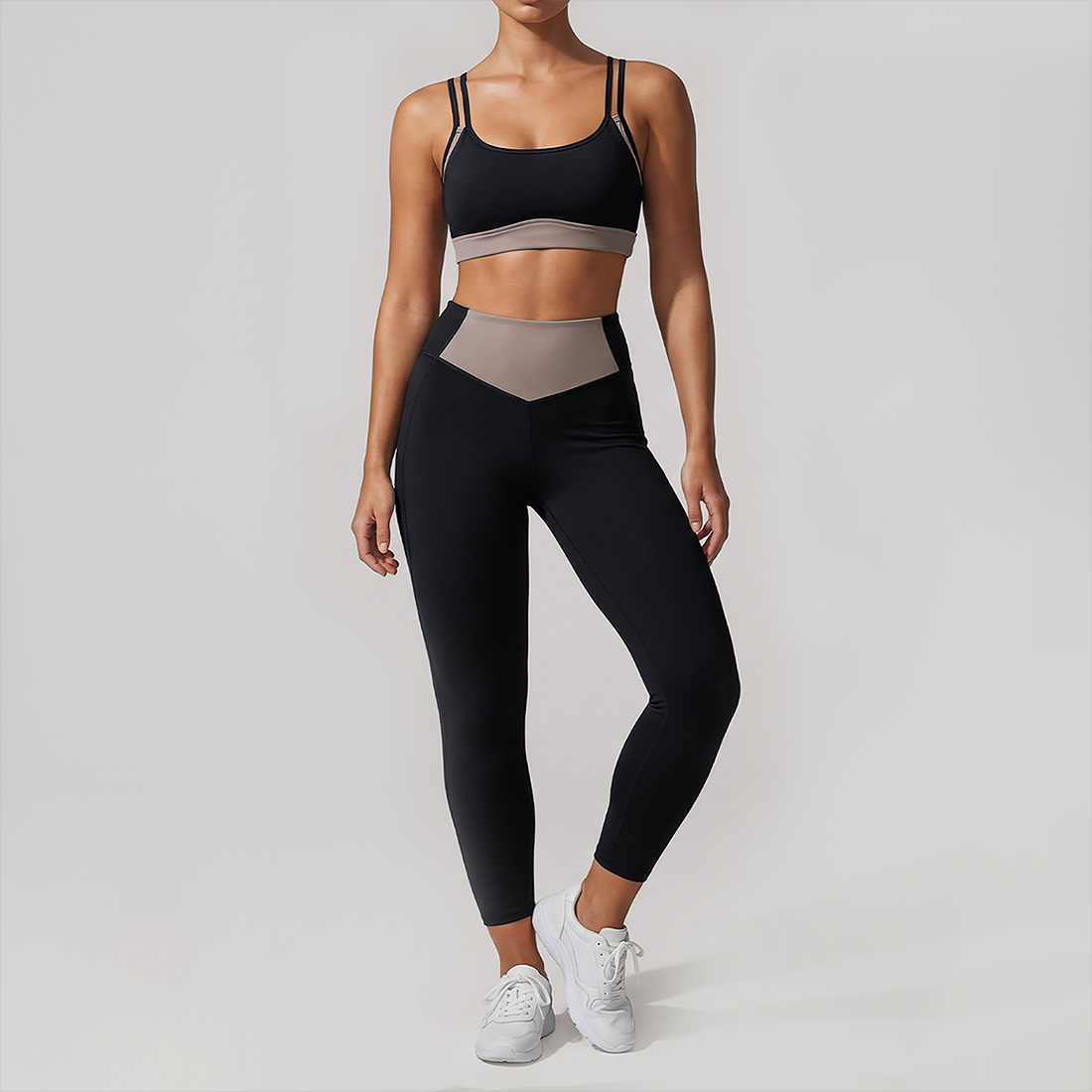 Wholesale Contrast Trim Yoga Set – Bra & Leggings Fitness Set