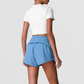 Wholesale Women's Quick-Dry Short Sleeve Crop Top + Crossover Waist Shorts Set - Tennis Running Activewear