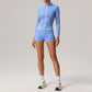 Quick-Drying Stand-Collar Jacket + High-Waisted Naked-Feel Shorts 2-Piece Set