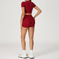 Round-neck short-sleeve high-waist fitted top+High-waist shorts 2-PIECE SET