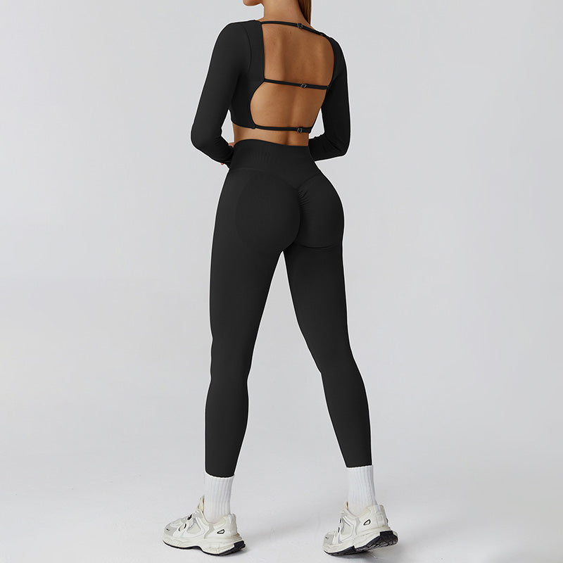 Seamless long sleeve Sports top + High-waisted leggings 2-Piece Set