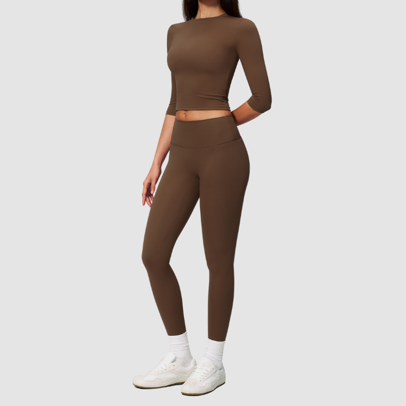Wholesale Women's 3/4 Sleeve Crop Top & Full-Length Leggings Set – Seamless Yoga Activewear