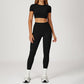 round-neck short sleeve sports crop top+high-waisted leggings set