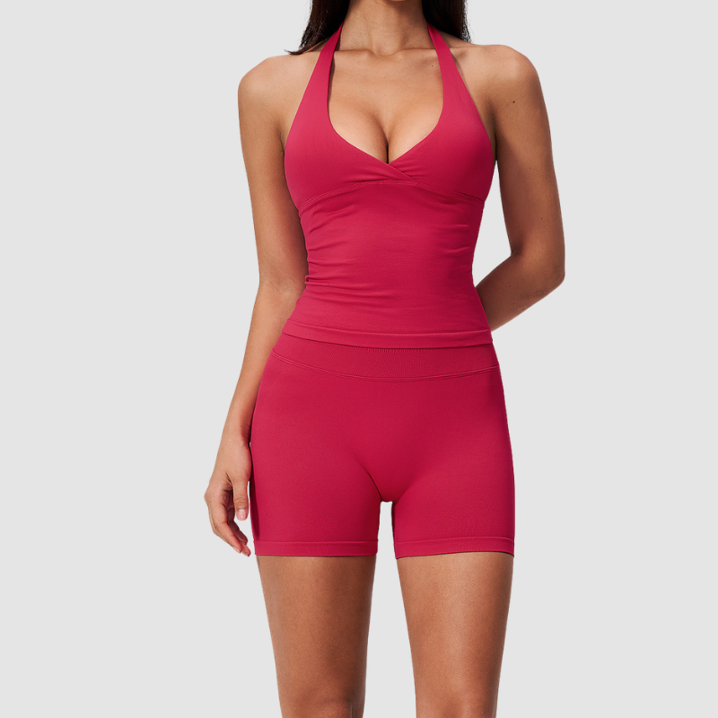 Wholesale Women's Halter V-Neck Yoga Set – Slim Fit Hip-Lifting Tummy-Tucking Quick-Dry Sports Set