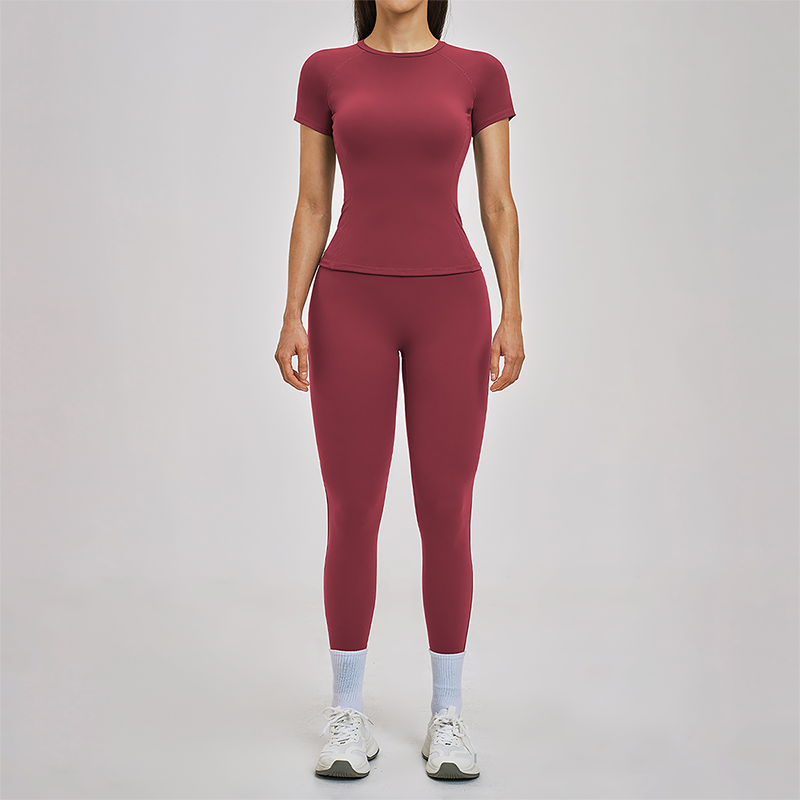 Wholesale Round Neck Short Sleeve Tank Top+High Waist Legging 2-piece Set