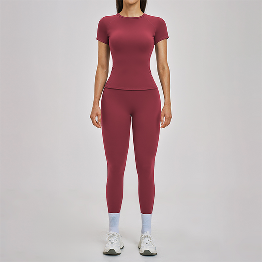 Wholesale Round Neck Short Sleeve Tank Top+High Waist Legging 2-piece Set