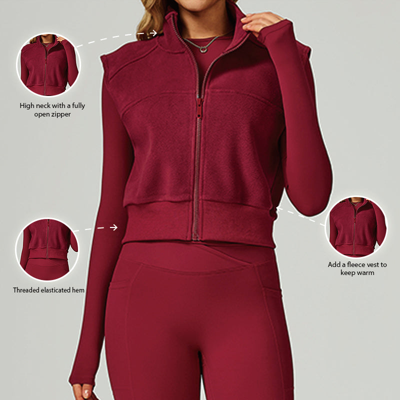 High neck and velvet full zipper sports vest top