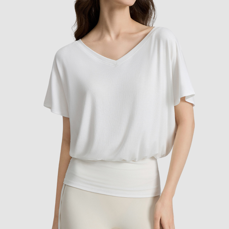 Wholesale Women's V-Neck Batwing Sleeve Yoga T-Shirt