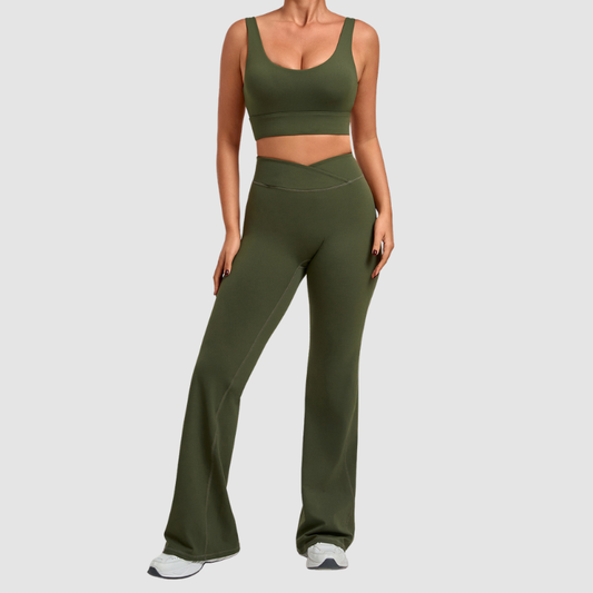 Wholesale Women's Naked-Feel Sports Bra + Flare Pants Set – Moisture-Wicking Yoga Fitness Activewear