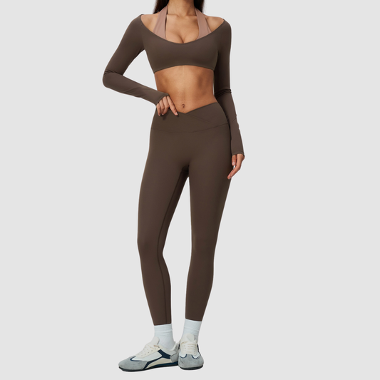 Wholesale Women's Brushed Long-Sleeve Top + Leggings Sports Set