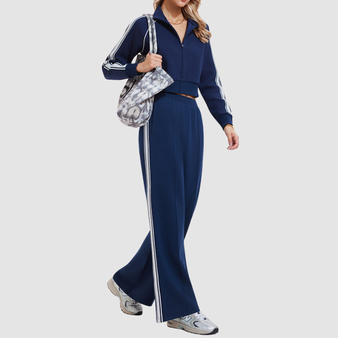 Women's Activewear Color-Block Jacket & Straight-Leg Pants Sports Set