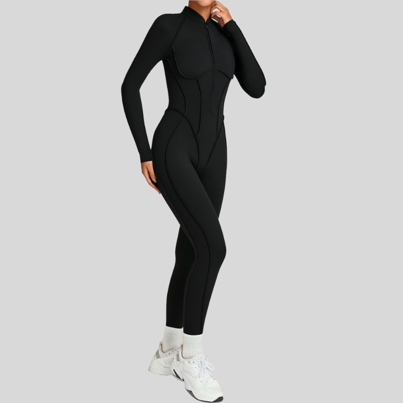 Stand-up collar zipper jumpuit