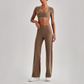 Wholesale Women's Short Sleeve Exposed Back Bra+Naked Feel Straight Leg Pants Yoga Set