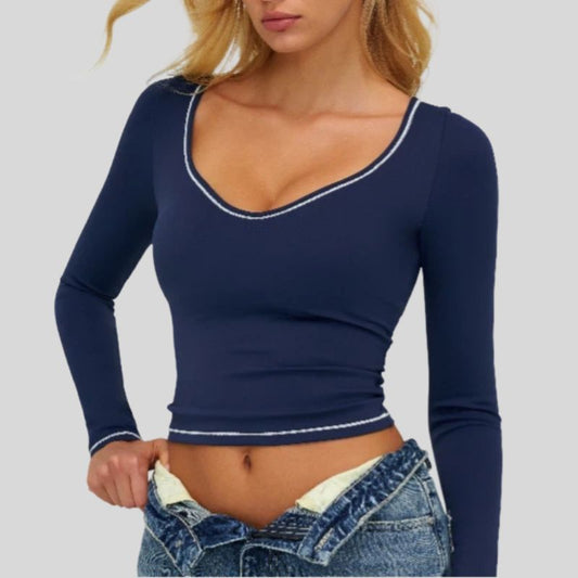 Wholesale Color-blocked long-sleeved sports top | Wonderxfans bulk activewear