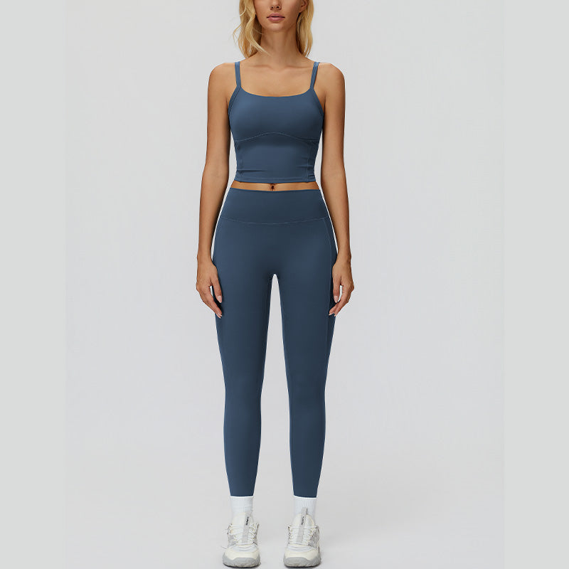 Sports vest with U-shaped+High-waisted slim-fit leggings 2-piece set
