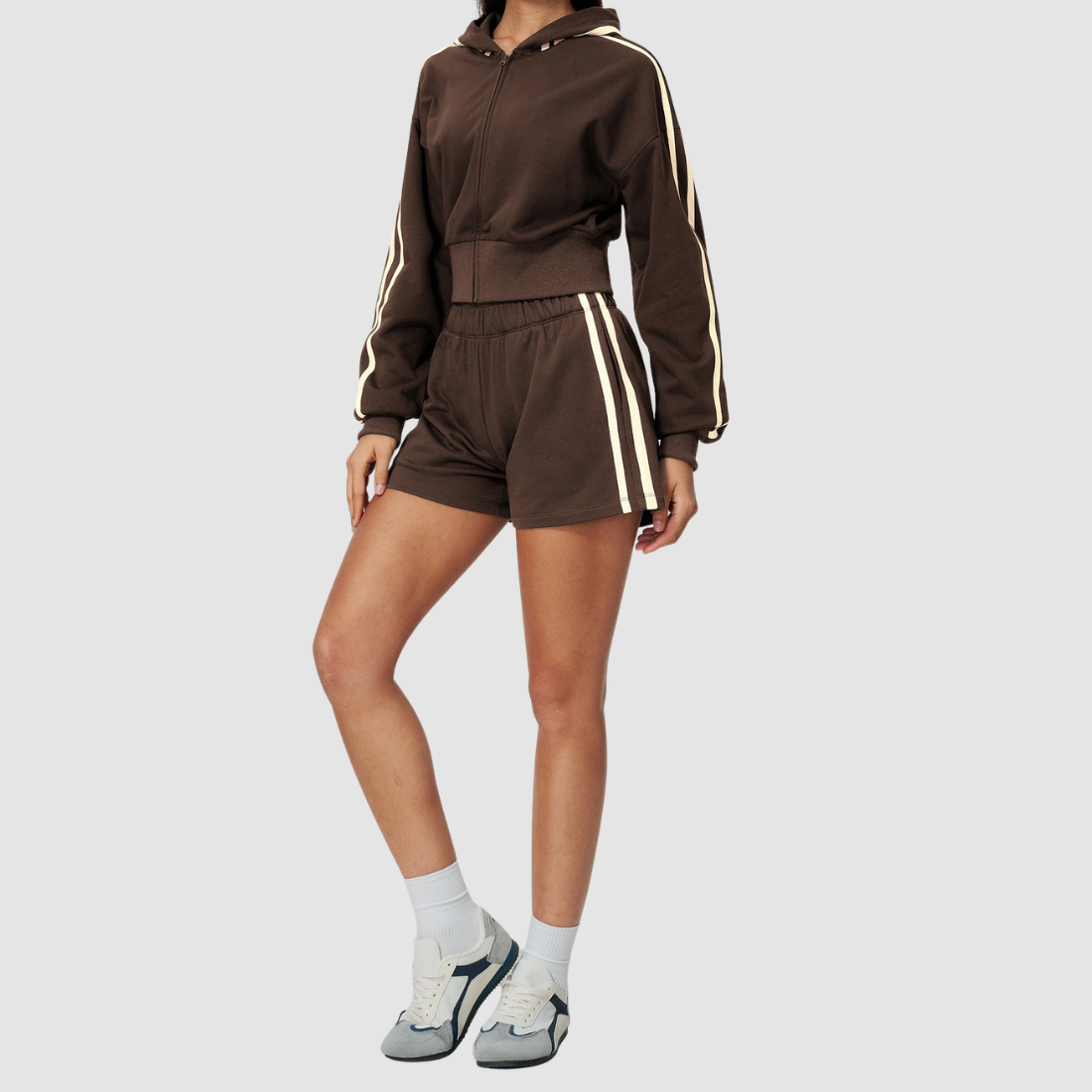 Wholesale Women's Zip Up Hoodie and Short Sweatpants Set
