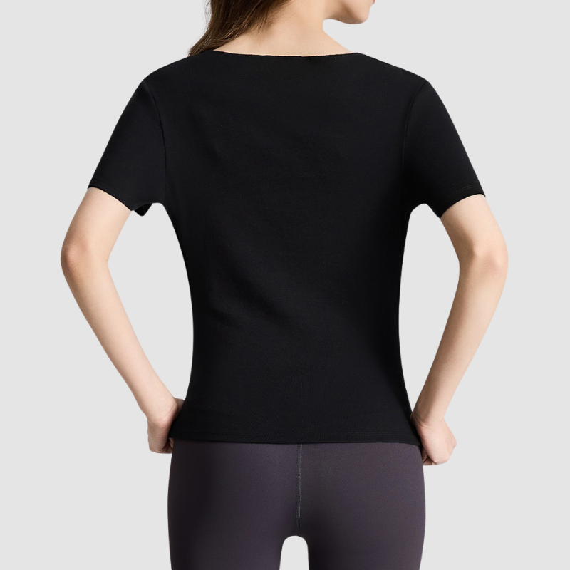 Wholesale Women's Lapel Collar Yoga Short-Sleeve Top with Side Slit Hem