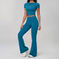 Wholesale Seam-Detail Cropped T-Shirt & Flare Leggings Set – Brushed Yoga 2-Piece