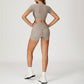 Round-neck short-sleeve high-waist fitted top+High-waist shorts 2-PIECE SET