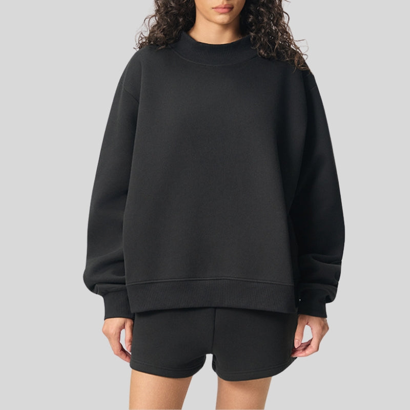 Semi-High Neck Top + Drawstring Shorts 2-piece set