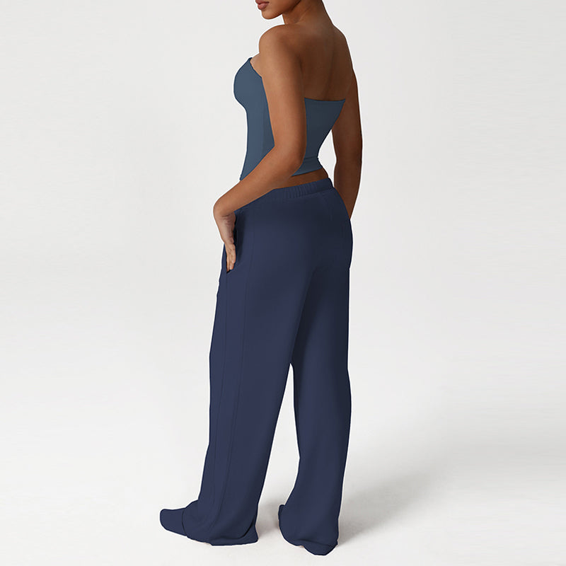 Snug-Fit Bandeau + Loose Sports Pants 2-Piece Set