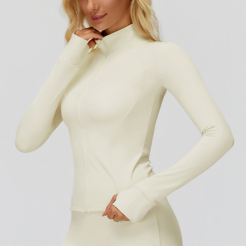 Stand collar plush warm slim fit zipper jacket