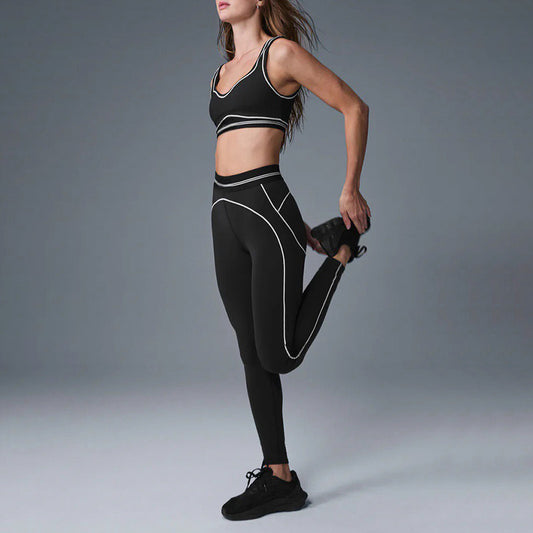 Contrasting Color Sports Bra + High Waist leggings 2-piece Set