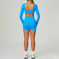Seamless halter long sleeve top + High-waisted shorts 2-Piece Set