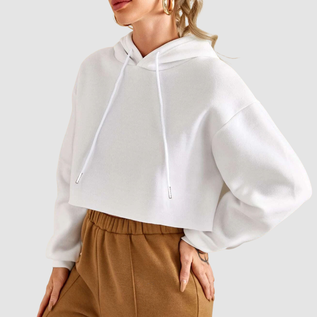 Wholesale Women's Cropped Pullover Hoodie – Loose Distressed Streetwear