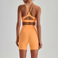 Wholesale Brushed Naked-Feel Open-Back Sports Bra & High-Waist Shorts Set – Sculpting Yoga 2-Piece