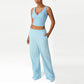 V-Neck Crop Top + Loose Sports Pants 2-Piece Set