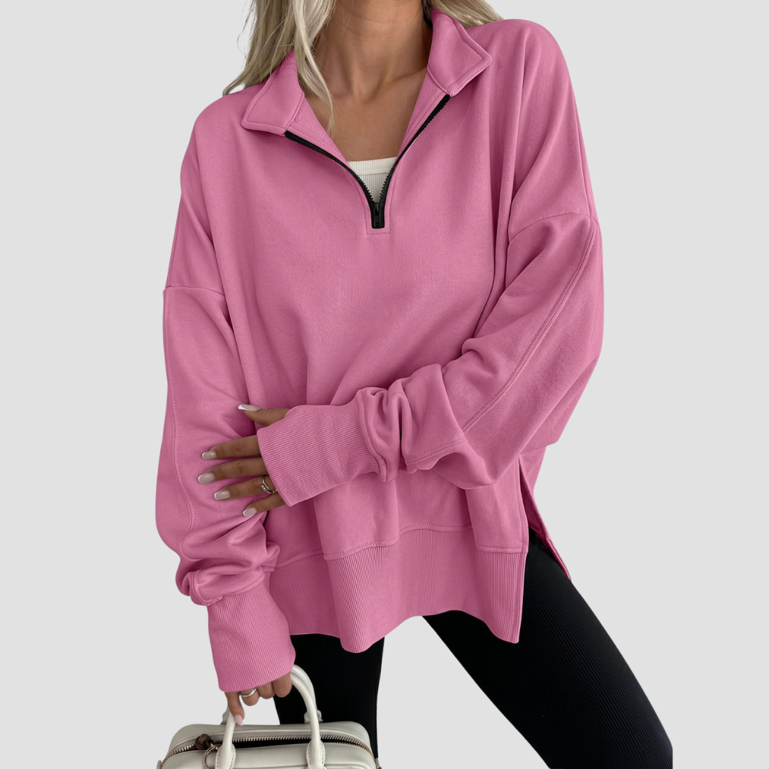 Wholesale Half-Zip Pullover Sweatshirt – Fashionable Side Slit Sportswear