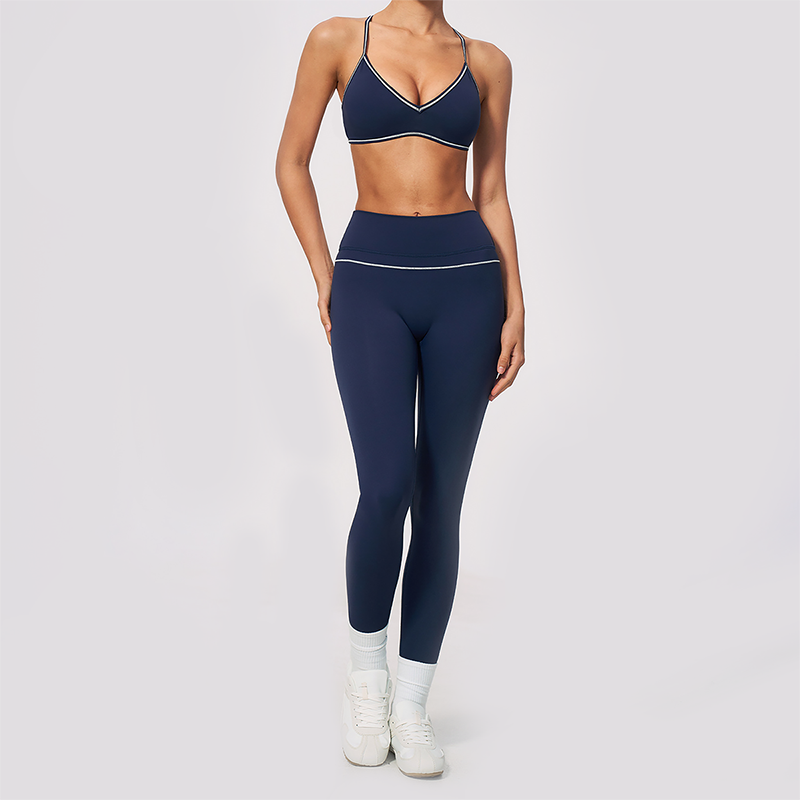 Wholesale Women's Brushed Yoga Set: V-Neck Bra & Leggings – Colorblock Tummy Control