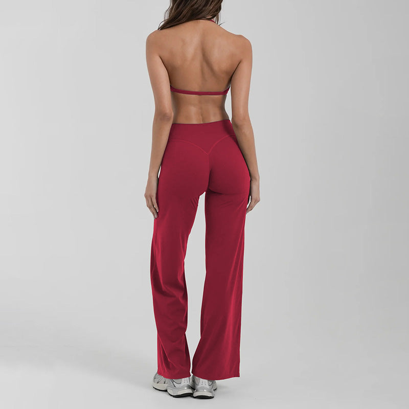 Halter-neck backless bra + loose wide-leg pants 2-piece set