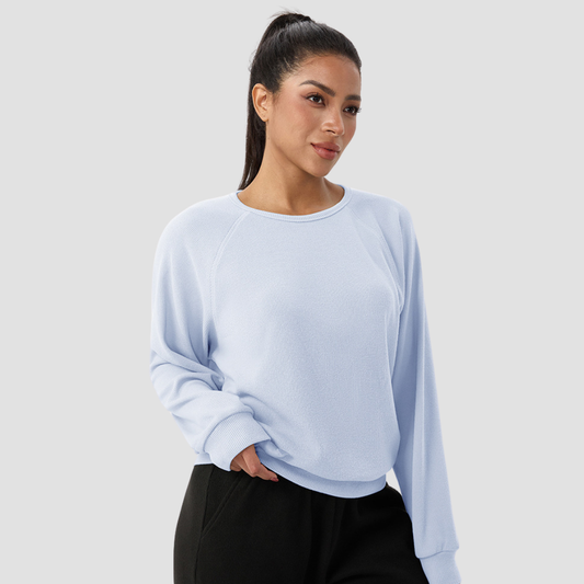 Women's Waffle Knit Crew Neck Long Sleeve Athletic T-Shirt