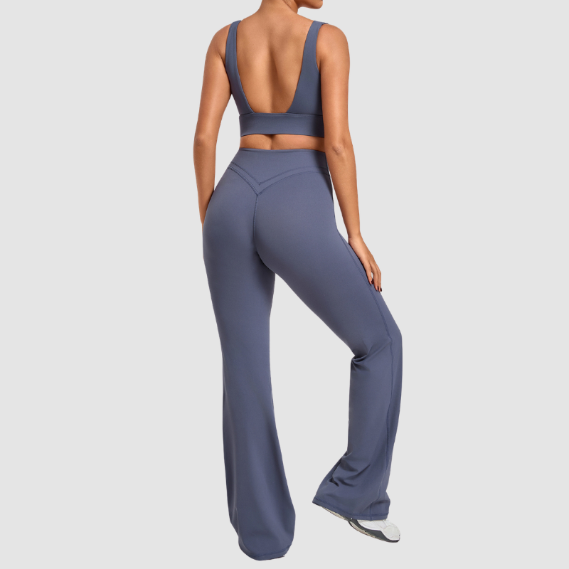 Wholesale Women's Naked-Feel Sports Bra + Flare Pants Set – Moisture-Wicking Yoga Fitness Activewear