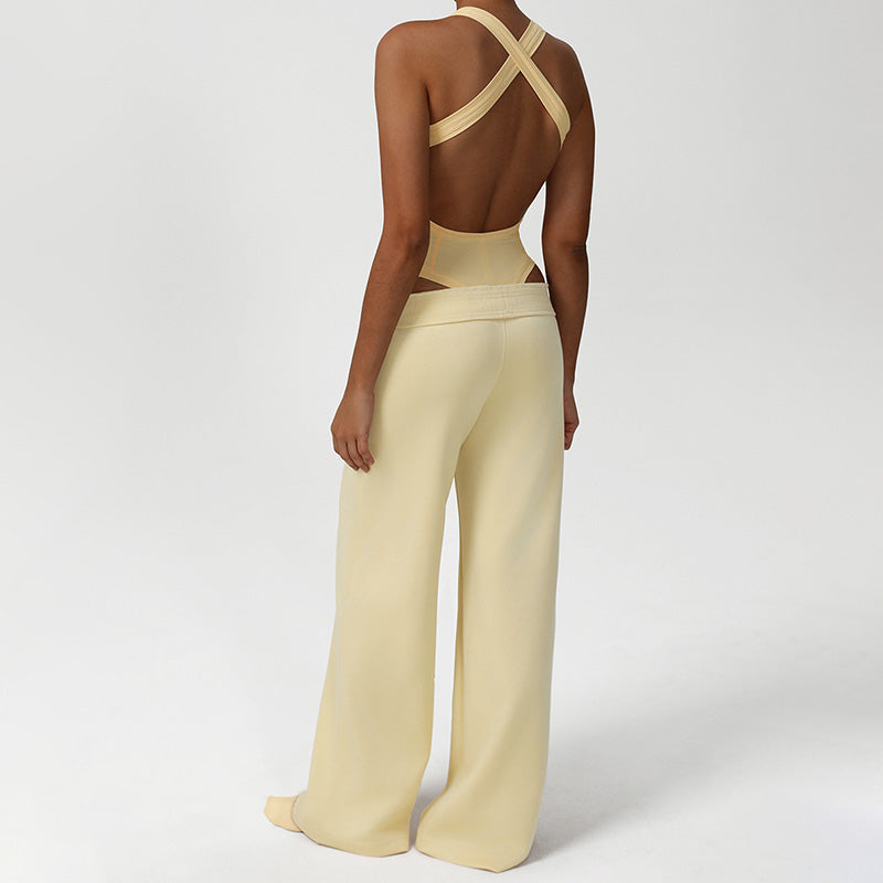 Cross Back Bodysuit + Wide Leg Pants 2-Piece Set