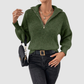 Wholesale Women's Sweaters Polo-Collar Zip Long-Sleeve Knit Sweater Top