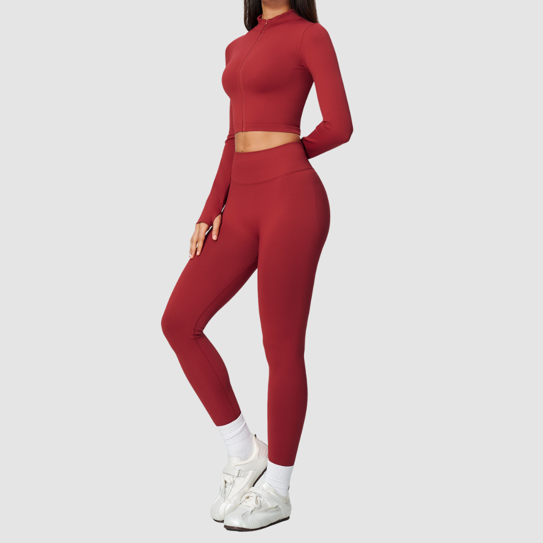Wholesale Women's Cropped Stand-Collar Jacket & Leggings Yoga Set
