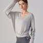 Wholesale V-Neck Batwing Sleeve Yoga Cover-up – Loose Drawstring T-Shirt