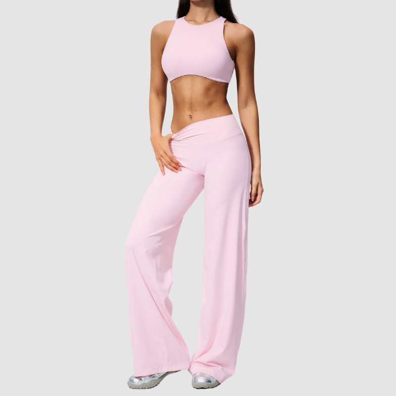 Wholesale Women's Sports Bra and Wide-Leg Pants Set – Brushed Fabric Yoga Set