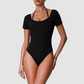 Wholesale Women's Cut-Out Open Back Short Sleeve Yoga Bodysuit – Built-In Bra Pad Gym Fitness One-Piece