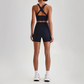 Wholesale Cross-Back Sports Bra & High-Waist Biker Shorts Set – Naked-Feel Quick-Dry Yoga 2-Piece