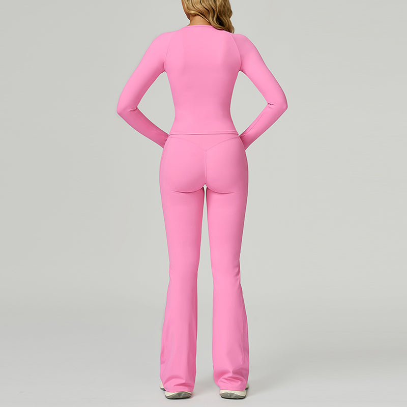 Long sleeve Sports top + Flared Leg pants 2-piece set