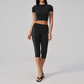 Wholesale Women's Brushed Contrast Piping Short Sleeve Crop Top & Button-Up Cropped Pants Set