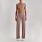 Wholesale Women's Short Sleeve Exposed Back Bra+Naked Feel Straight Leg Pants Yoga Set