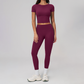 Wholesale Seam-Detail Cropped T-Shirt & High-Waist Leggings Set – Brushed Yoga 2-Piece